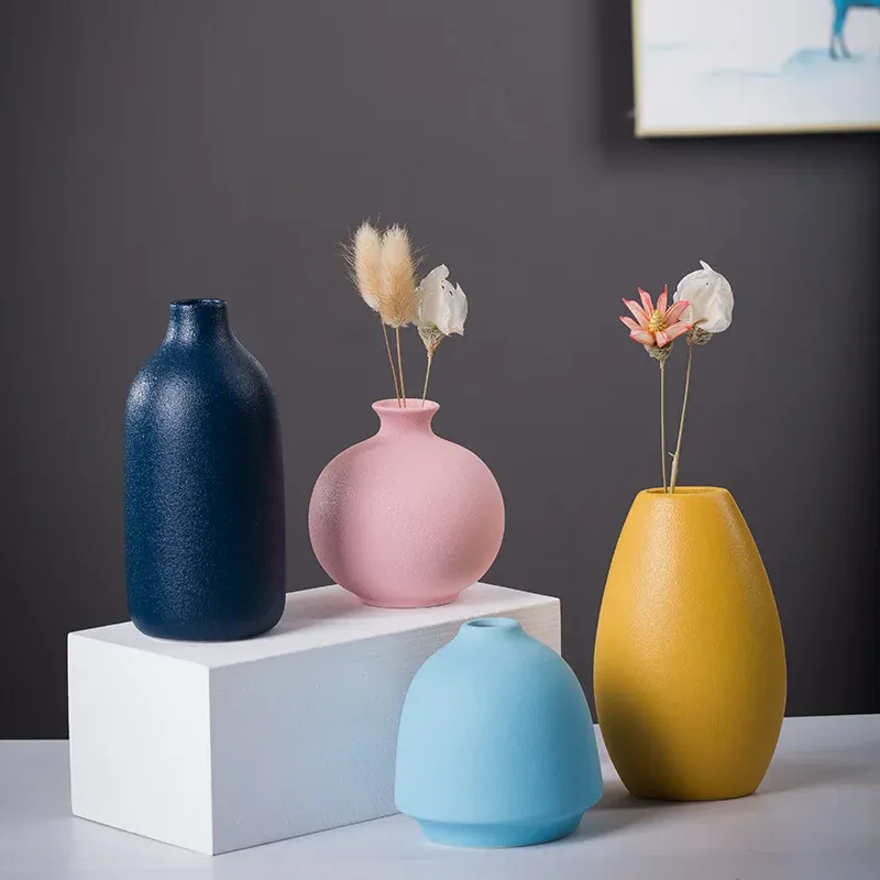 Vases Creative Céramique Petit Vase Simple Moderne Décoration De La Maison Ronde Fleurs Vase