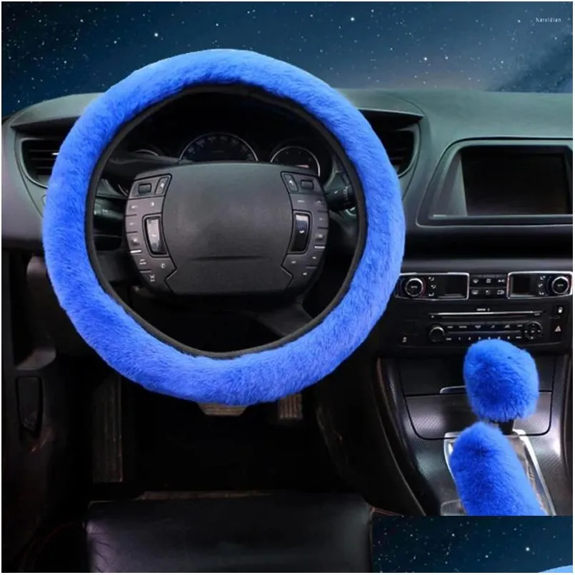 Steering Wheel Covers Ers 3X P Car Winter Faux Hand Brake Gear Set Interior Accessories 38Cm Drop Delivery Mobiles Motorcycles Dhmxh