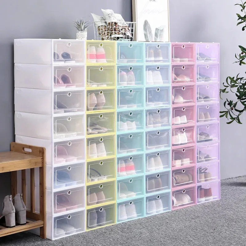 Zestaw butów 3PCSSet Zestaw Składany magazyn Growifed Plastic Shoe Box Closet Fold Organizer Przezroczyste buty do układania w stosy 240322