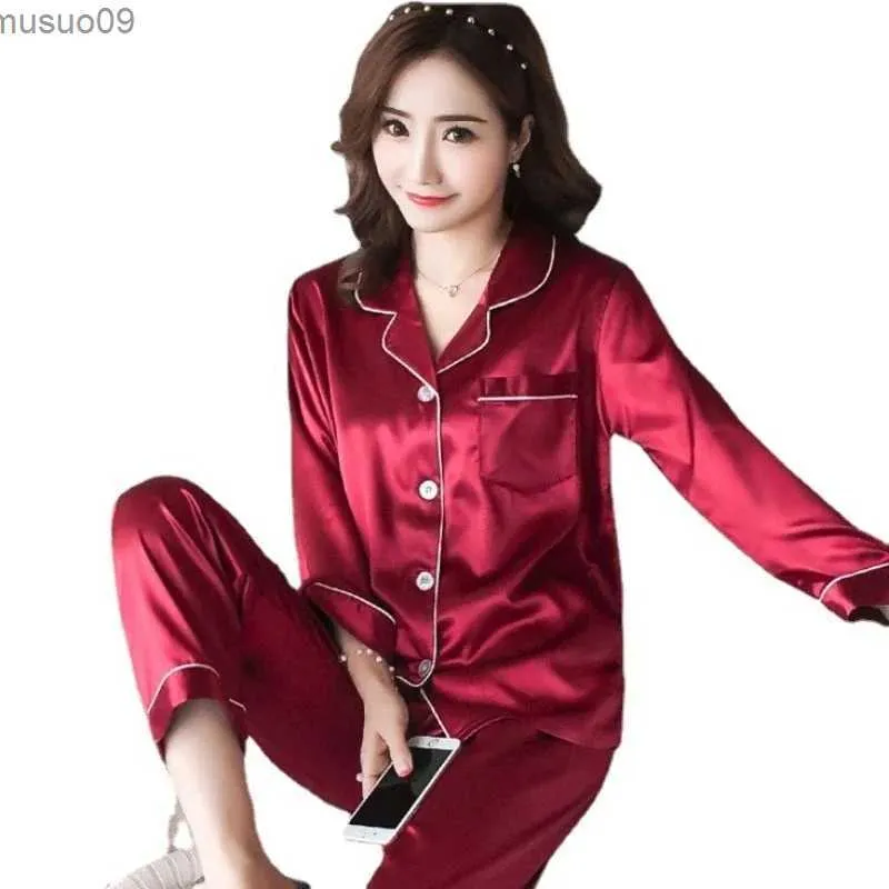 Home Kleding Dames Silk Pyjama's 2023 Sexy Silk Womens Pyjama Set Pyjama's Lange mouwen Open Cardigan Sweater Sweater Dames Ice Silk Home Pyjamas Mujer Veranol2403