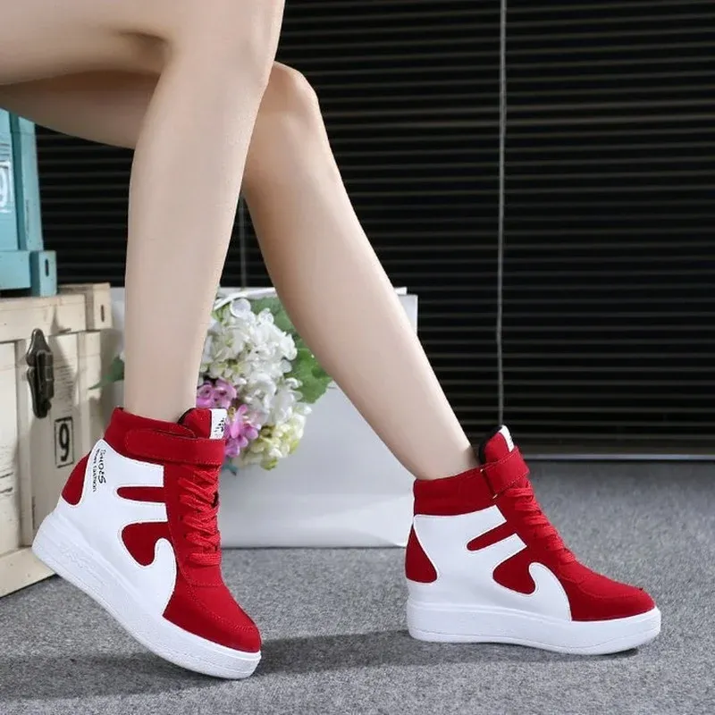 Skor Comemore Sneakers Women Spring 2022 Casual Wedges Black Basket Femme High Top Women's Sports Vulcanize Shoes Platform Boots Red