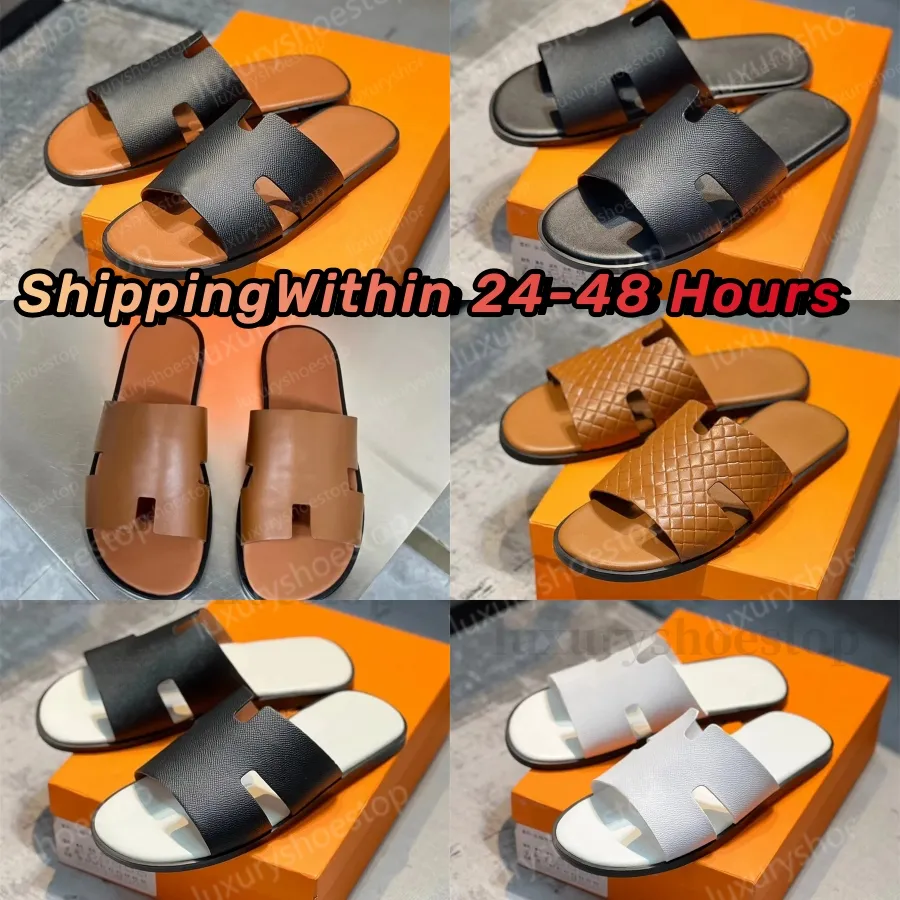 Herren-Hausschuhe, Sandale, Designer-Slider, Flip-Flops, flache Sandalen, Strand-Komfort, Kalbsleder, natürliches Wildleder, Ziegenleder in Braun und Schwarz