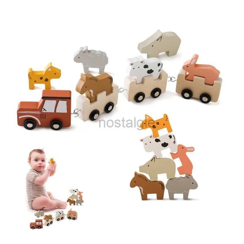 Montessori Wooden Stacking Toy - Farm Animal Balance Game, Nesting ...