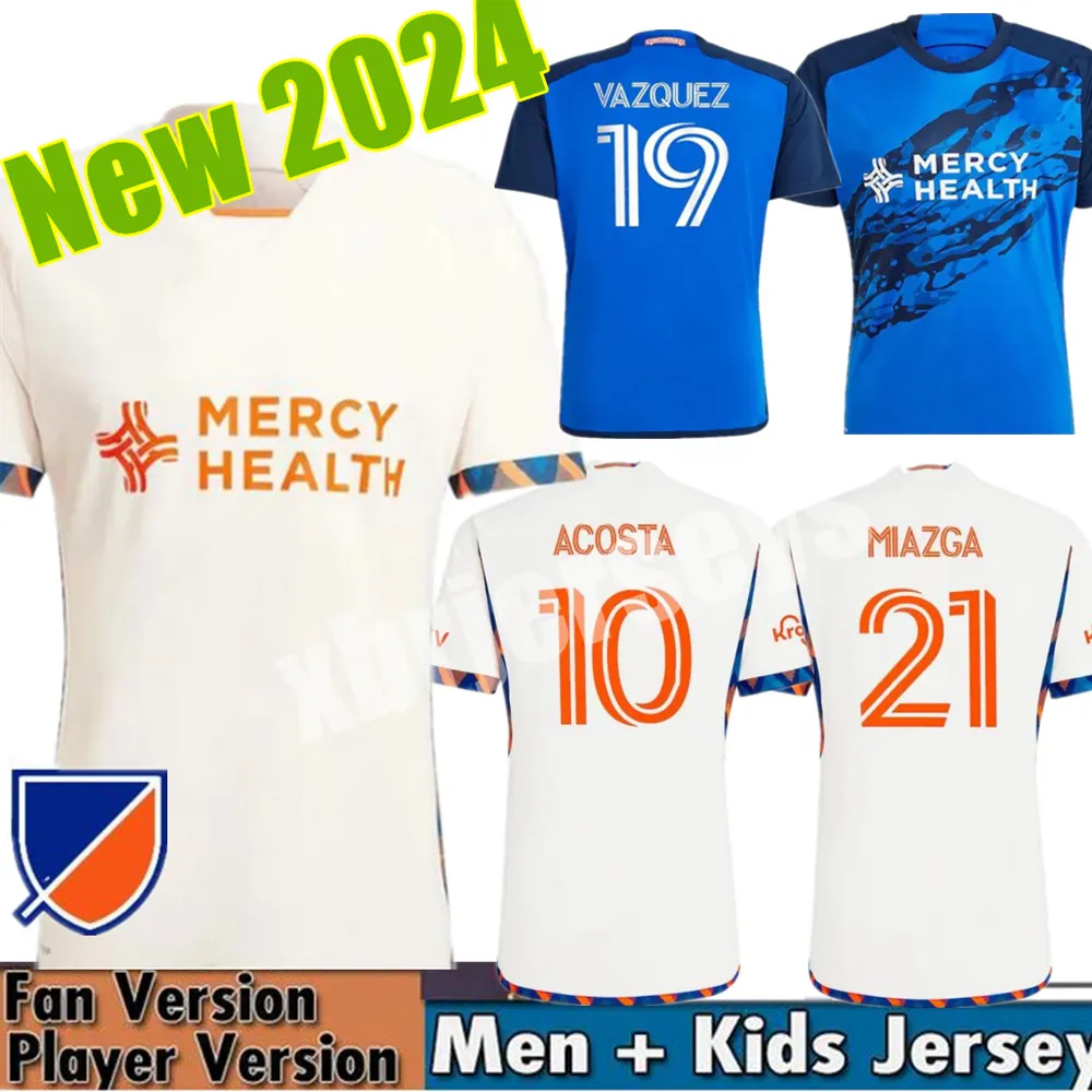 2023 e 2024 Novo Cincinnati Major League Soccer Club Conjunto infantil masculino 24 25 camisa de futebol BOUPENDZA ACOSTA ROBINSON MIAZGA BARREAL Uniforme masculino de jogador em casa e fora de casa