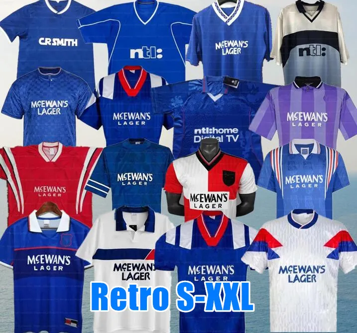 1982 1984 Custom Glasgow Rangers Retro Soccer Jerseys Gascoigne 82 83 84 86 87 90 92 93 94 95 96 97 99 2001 02 03 McCoist Albertz Classic Vintage Jersey Men's Football Shirt