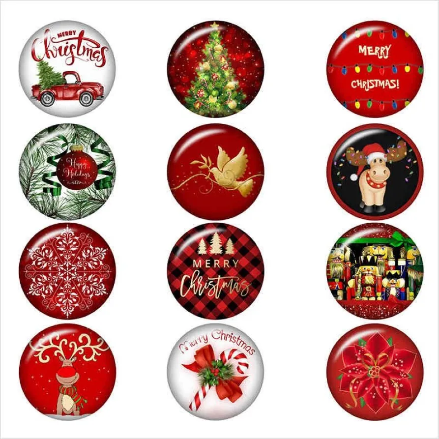 50PCS Mixed Glass Merry Christmas Tree Deer For DIY 18MM Button Snap Bracelet Necklace Jewelry203D