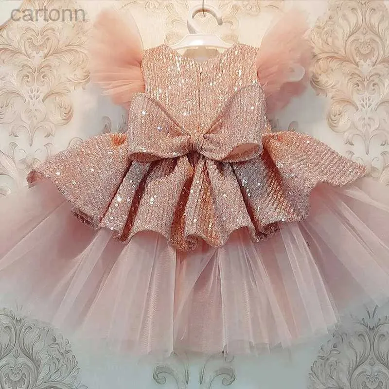 Robes de fille Gâteau de paillettes de Noël double robe de bébé 1er anniversaire fête robe de mariée enfants Noël et vêtements pour enfants 24323