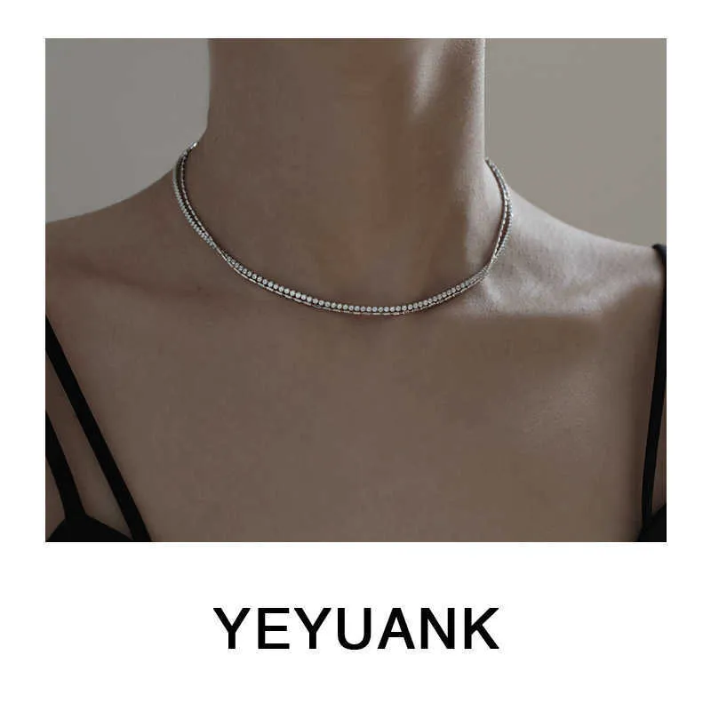 Ожерелье Nohara Kui Instagram Cold Wind с серебряной двухслойной цепочкой из циркона с бриллиантами и воротником-цепочкой для женщин