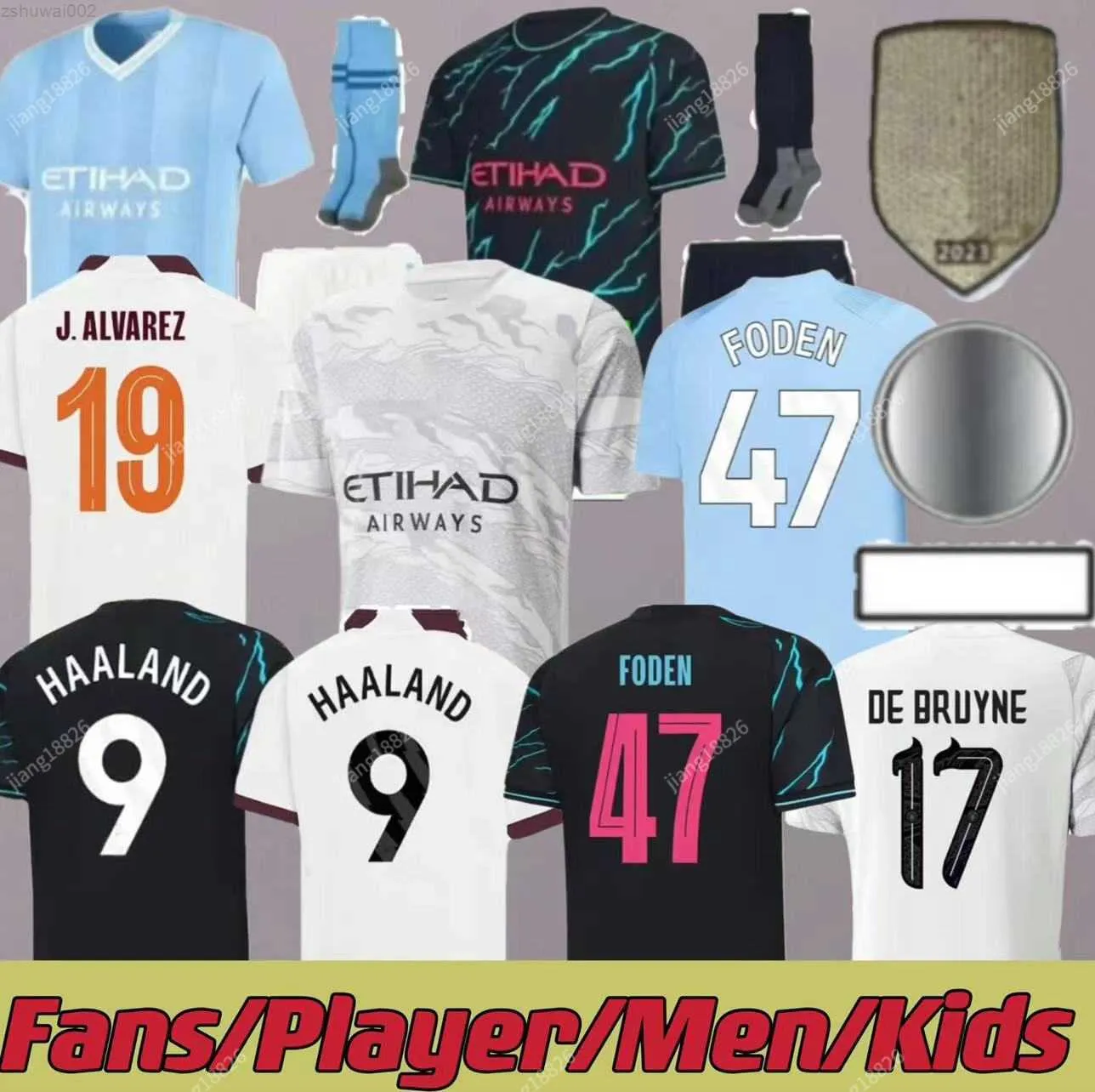 Jerseys de football HAALAND 23 24 DE BRUYNE PHILLIPS MANS CITIES GREALISH FERRAN MAHREZ FODEN BERNARDO JOAO CANCELO Z RODRIGO Chemise de football Hommes Kit Ensembles U