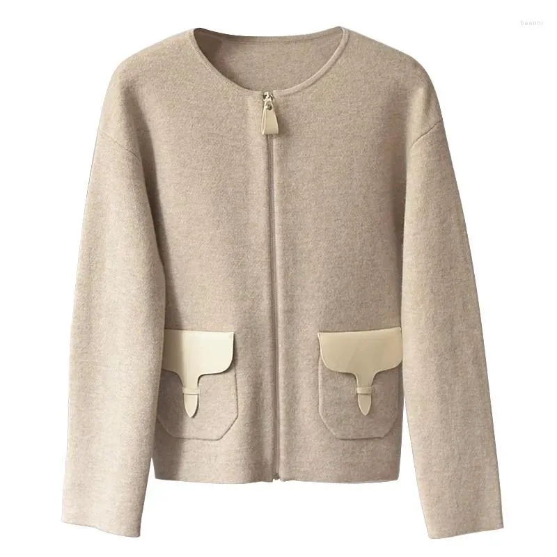 Women's Jackets Pocket Thickening Long Sleeved Sweater Knitting Cardigan Outside Pure Cashmere Female Short Coat