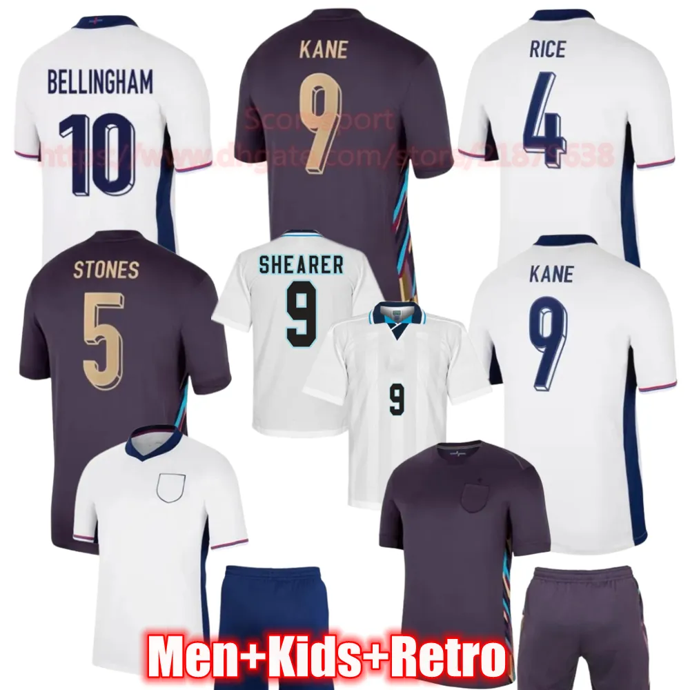 3XL 4XL İngilteres 2024 Euro Futbol Formaları Pirinç Saka Kane Evde Futbol Gömlekleri Rashford Bellingham Erkek Kız Çocuk Setleri Kadın Gascoigne 1996 Retro Kit