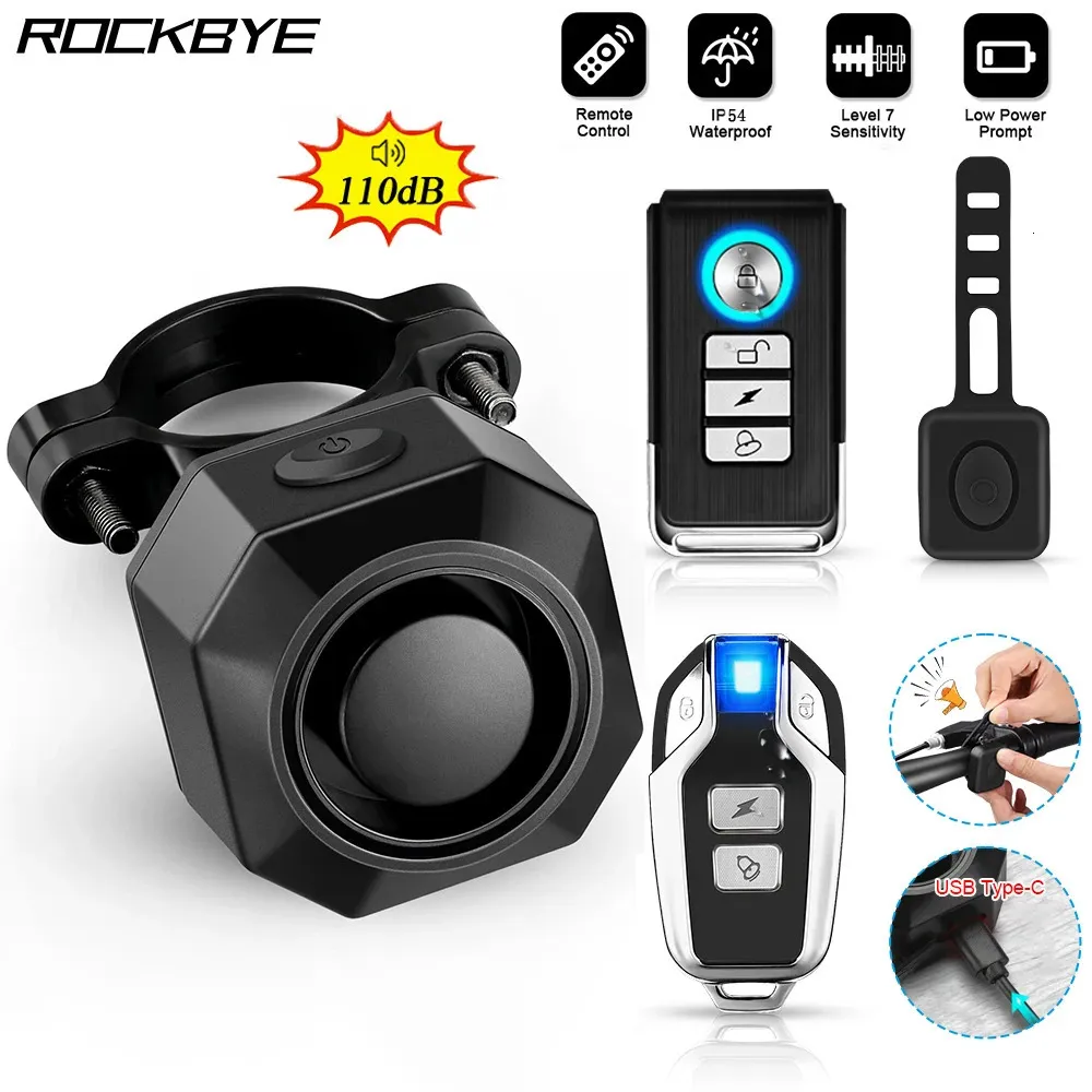 Rockbye Fahrradalarm, kabellos, USB-Aufladung, Fahrrad-Vibrationsalarm, IPX5, wasserdicht, für Motorrad, Roller, Einbrechersystem, 240308