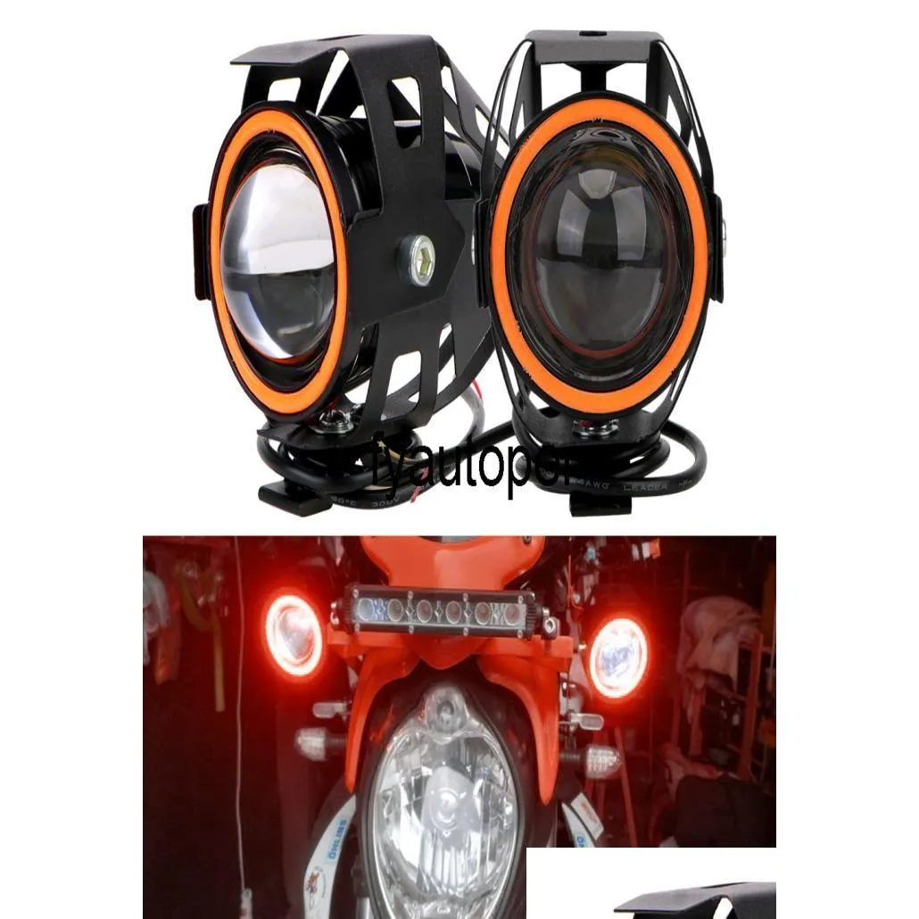 Éclairage de moto 125W LED Angel Eyes U7 Projecteurs de phares 2pcsset phares lampe auxiliaire de moto4794235 Drop Delivery Mobi Dhkxd