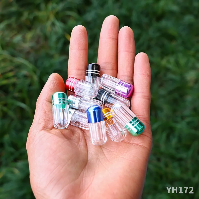 Mini capsules de gélatine vides portables avec bouchons métalliques, boîte en plastique, étui de bouteille en acrylique, étui à pilules, Dabber Wax, récipient de tabac, boîte à médicaments, pots à herbes