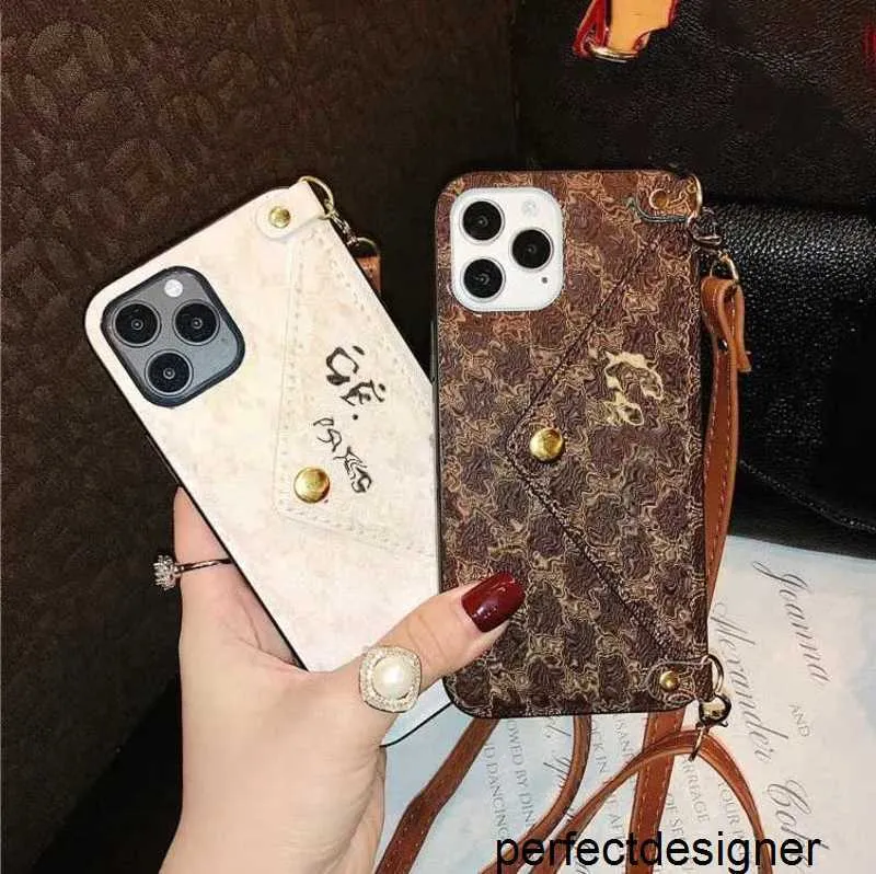 Ontwerper Ontwerpers iPhone-hoesje voor 14 Pro Max Leren telefoonhoesje 11 Crossbody Lanyard 13 Insteekkaart 12 Pro Max Muntkaarthoesje Telefoonhoesje G238265C3ONOB