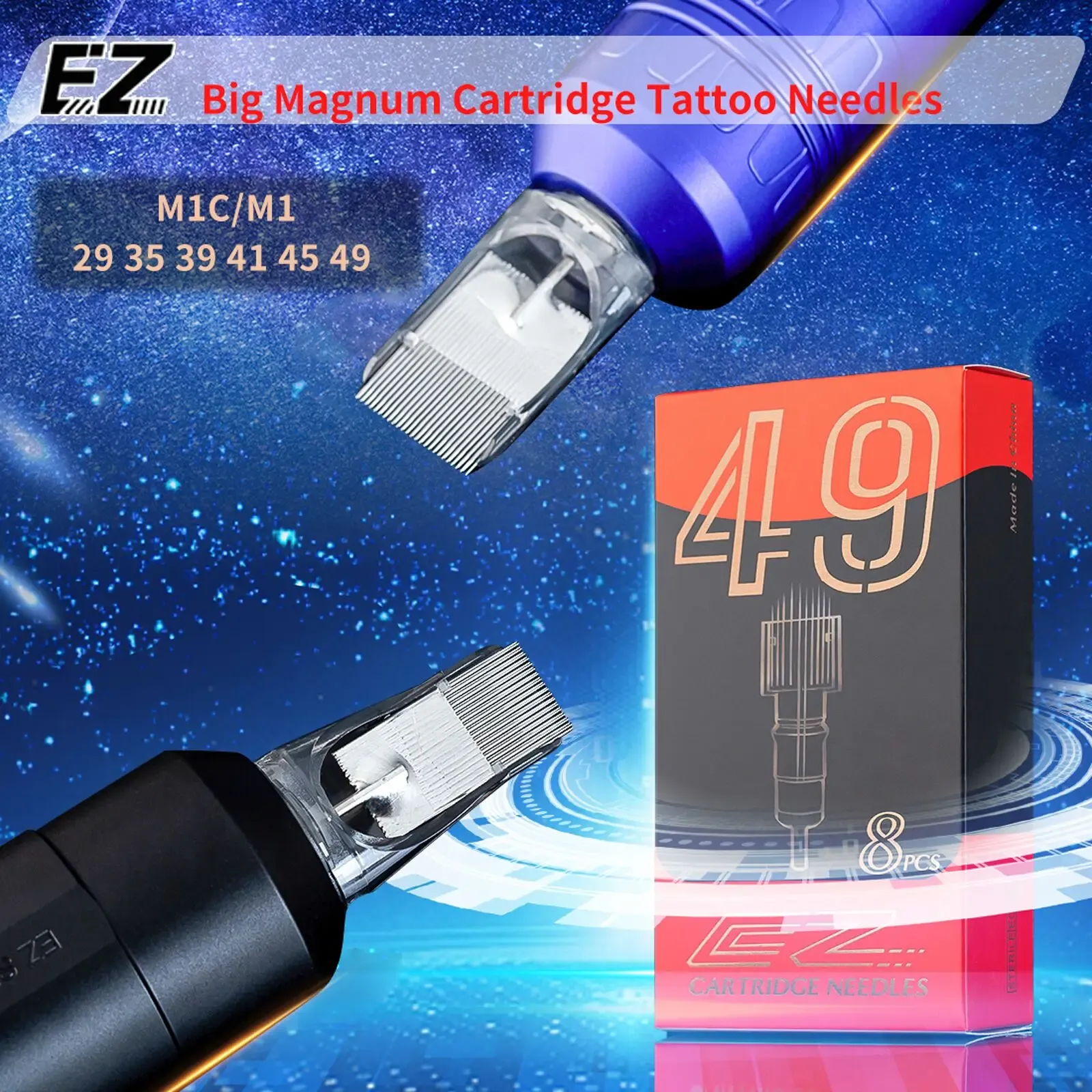 マシン8 PCS/BOX EZ EPIC BIG MAGNUM TATTOO NEEDLEカートリッジ29 35 39 45 49 M1/RM＃12（0.35 mm）＃10（0.30）ロータリーペンマシングリップ