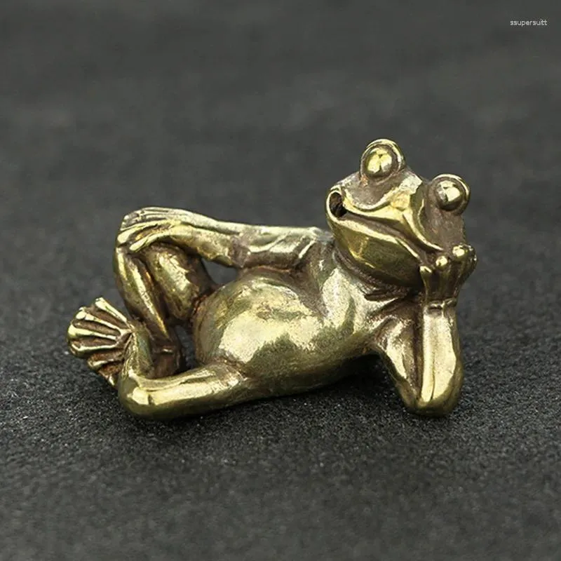 Decorative Figurines Mini Cute Vintage Brass Frogs Statue Decoration Ornament Sculpture Sleeping Thinking Frog Home Office Desk Toy Gift