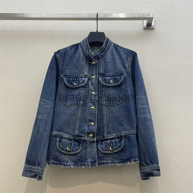 Designer Women's Jackets 24ss Early Spring New MIUI Fashionable, Casual, Personalized, and Elegant Chinese Style Zhongshan Collar Waistband Denim Coat for Women