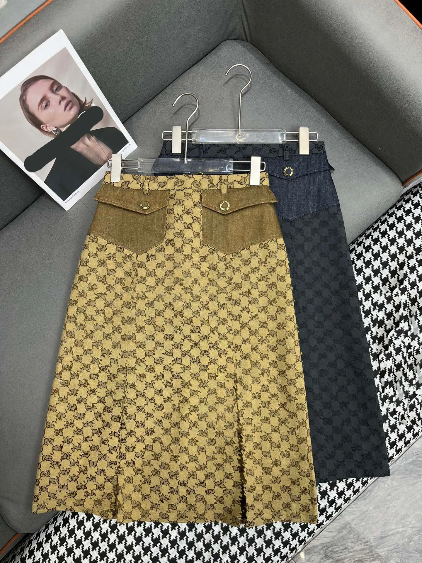 2024 Skirts Luxury Brand New Summer Women Fashion Denim Embroidery Casual Skirt High Waist Leather patchwork Pencil Skirt
