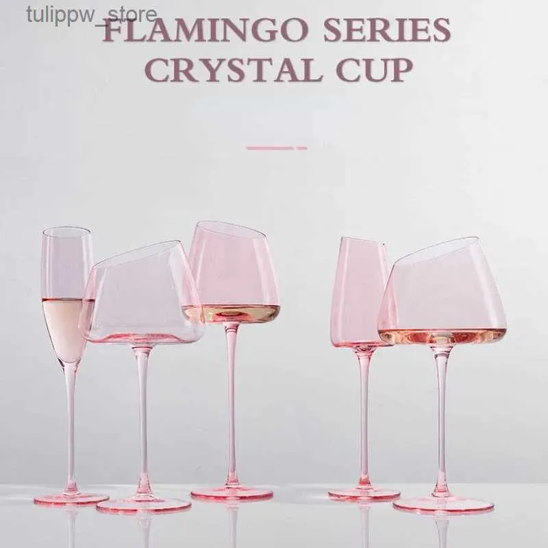 Kieliszki do wina światło luksusowy różowy czerwony kubek wina płomień ptak czerwony wina szampan szampan krystaliczny szklany ręcznie robiony wysoki napój L240323