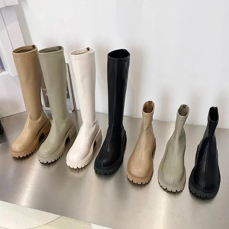 Bot Chelsea Boots kış yeni deri orta topuklu platform ayak bileği kadın botas sıcak tasarımcı motosiklet bot gladyatör botines mujer 2021