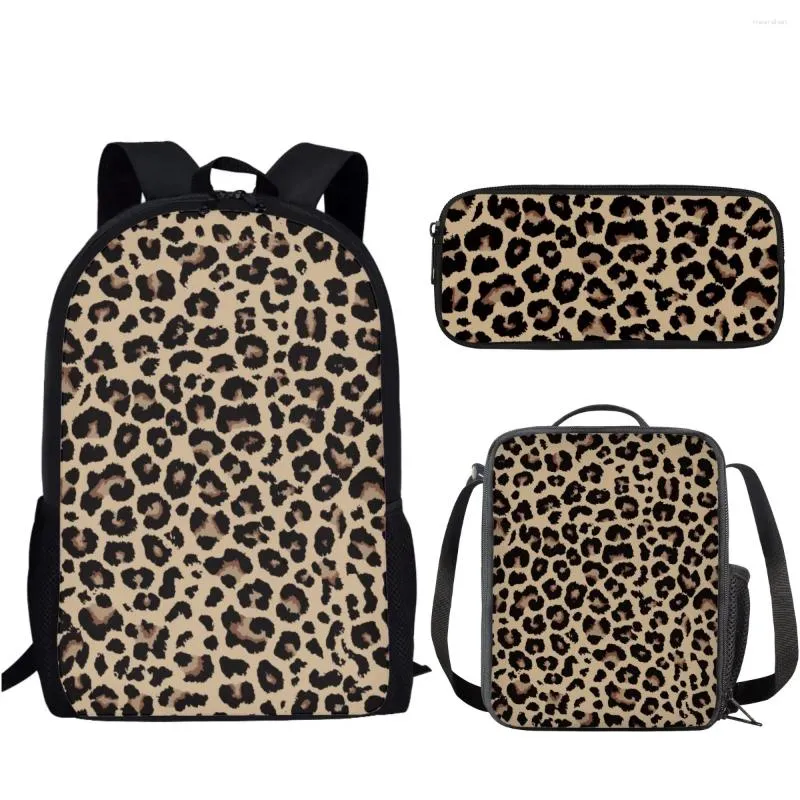 Borse da scuola Zaini per bambini con stampa leopardata con scatola per il pranzo per ragazze dei ragazzi Zaino regalo di compleanno Borsa per studenti Mochila