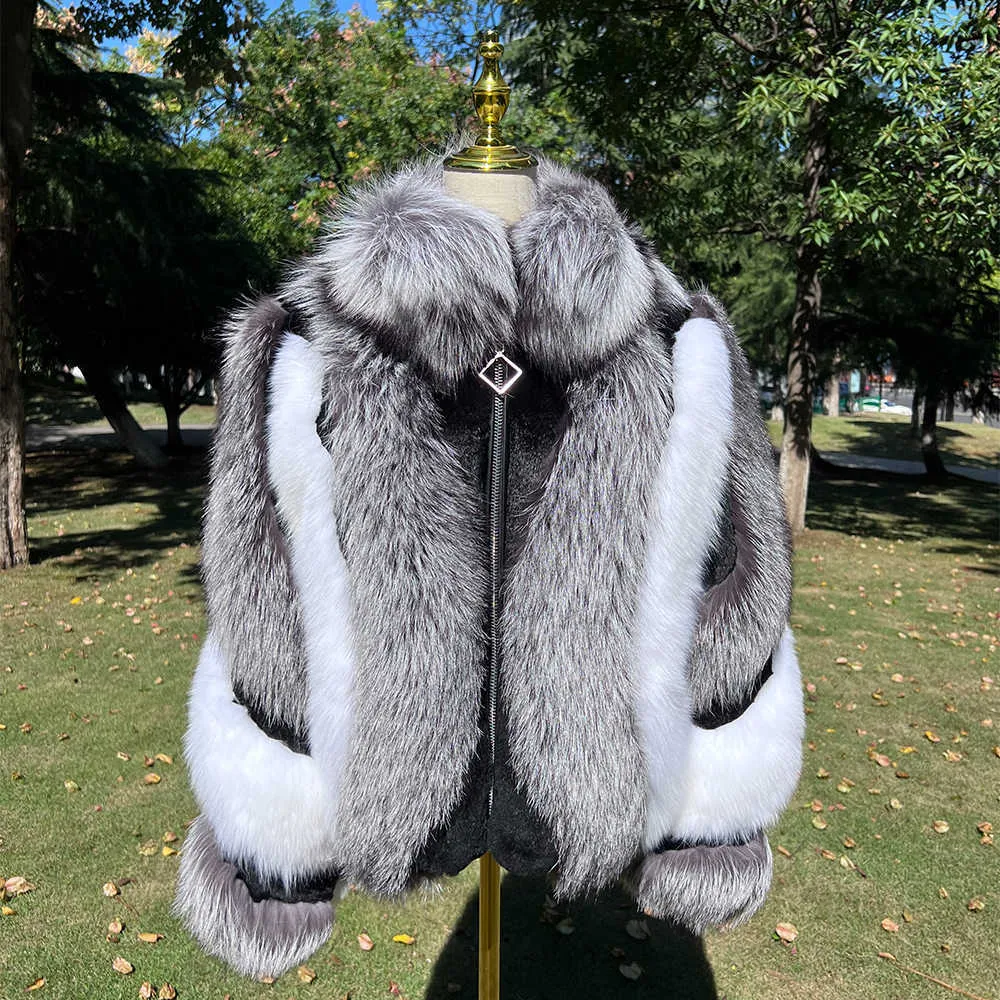 Kvinnor 2023 Spring Winter Real Fox Fur Luxury Coat with Best Quality Ladies äkta jacka