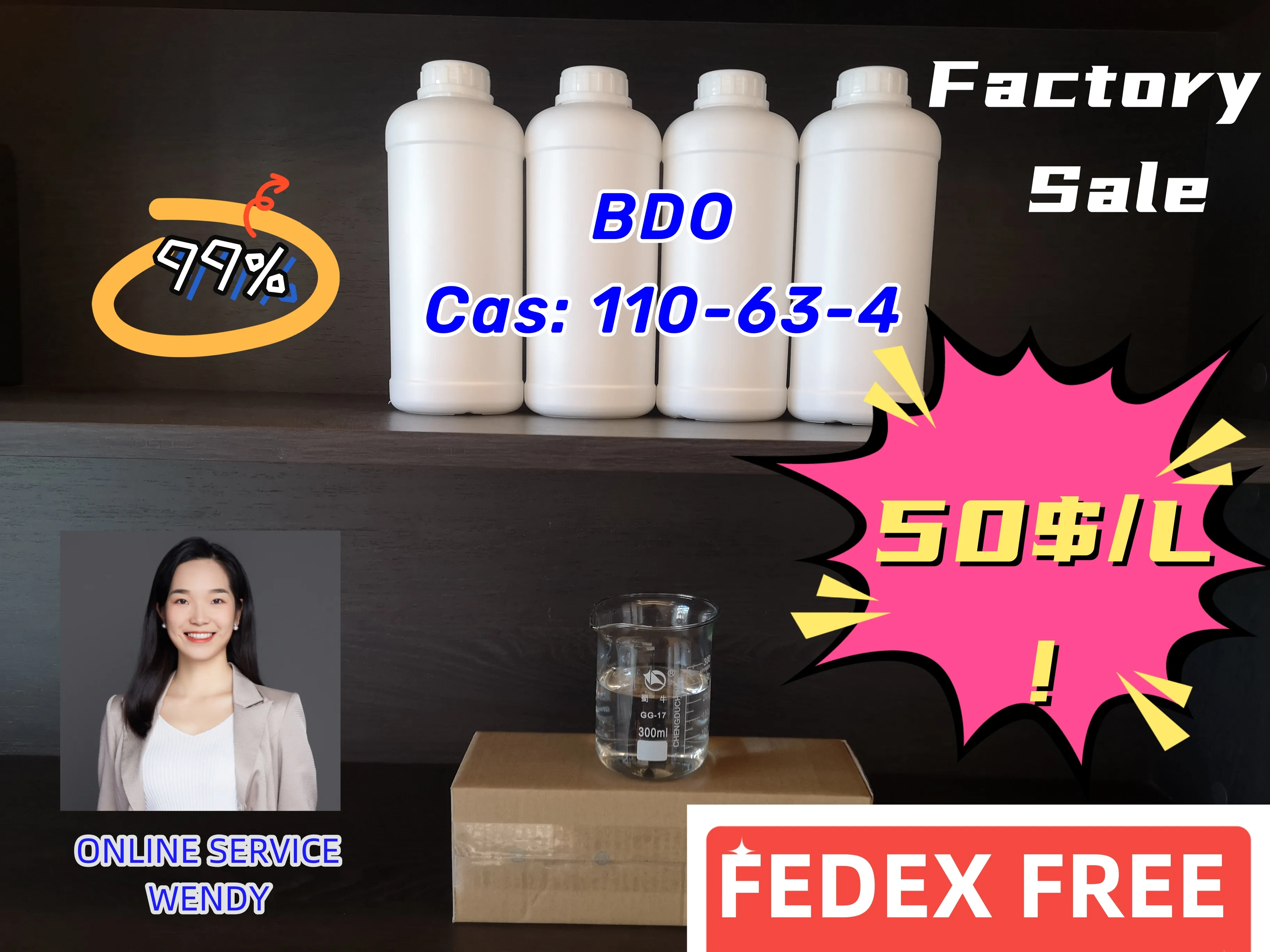 FEDEX Spedizione GRATUITA vero 99% elevata purezza all'ingrosso 1 4-B glicole 14 BDO 14 BDO 14-B CAS 110-63-4 1, 4-diolo 1 4-butandiolo k 14B 1,4-butilene glicole BDO vendita diretta in fabbrica v0025