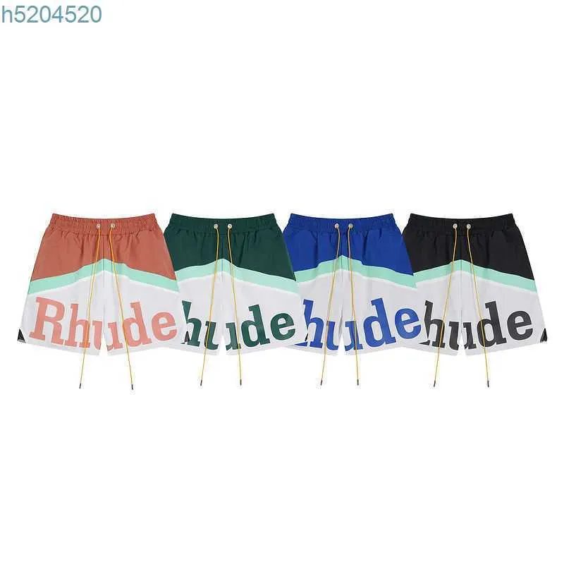 Shorts pour hommes Marque de mode américaine Rhude Patchwork Lettre Imprimer Cordon de serrage décontracté Coupe droite hommes et femmes Shorts de sport pour l'été Osij