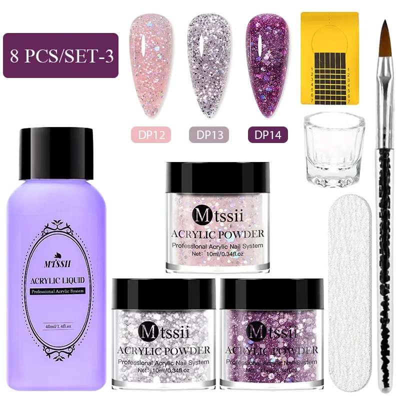 Líquidos mtssii 6 pçs kit de unhas acrílico pó monômero conjunto líquido com escova de unhas rosa branco claro kit de pó acrílico da arte do prego