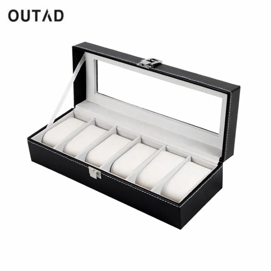 OUTAD 6 сетка черная коробка для часов из искусственной кожи изысканные слоты наручные часы подарочный чехол коробки для хранения ювелирных изделий Holder290l