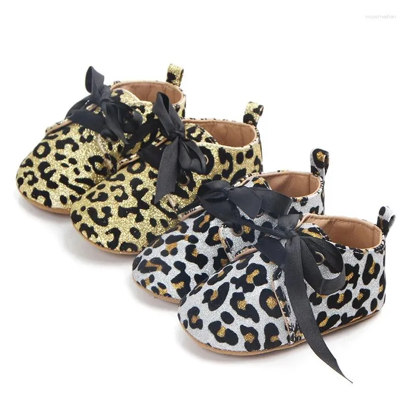 Scarpe casual con stampa leopardata glitterata First Walkers per bambine carine con suola morbida per neonati