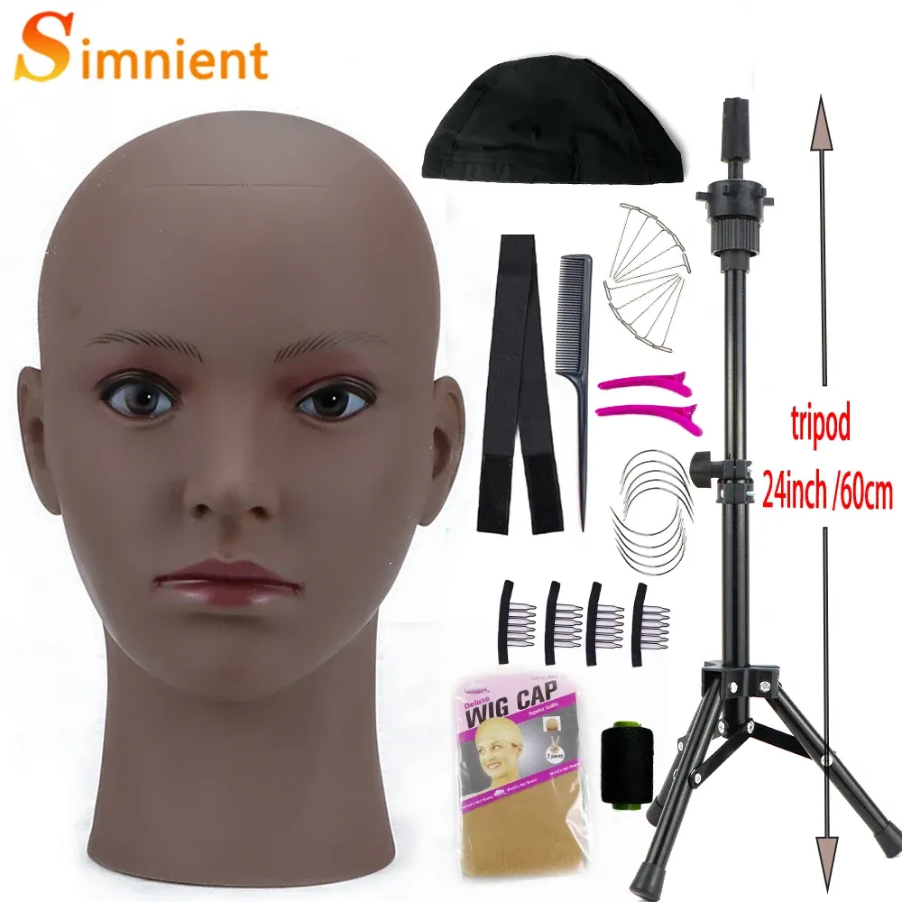 Stands Bald Mannequin Head With Adjustable Tripod For Hat Display Training Head With Wig Head Stand Wig Install Kit For Making Wigs