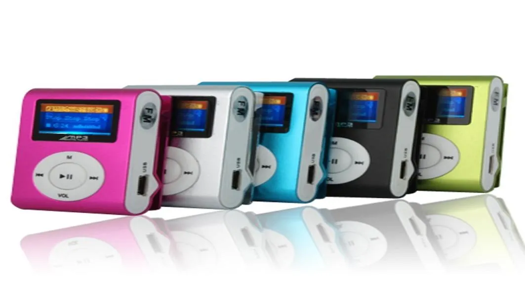 Mp3-speler Mini USB Metalen clip Draagbare audio LCD-scherm FM-radio Ondersteuning Micro SD TF-kaart Lettore Met oortelefoon-datakabel7487283