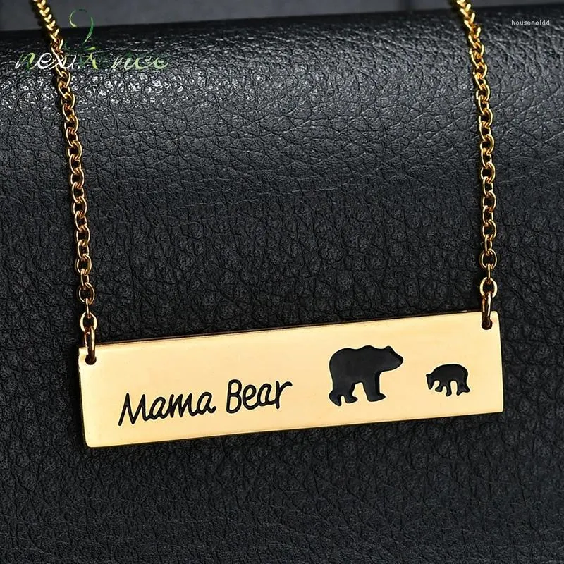 Kettingen Nextvance Goud Kleur Mama Beer Hanger Ketting Roestvrij Staal Liefde Baby Bar Neckalce Voor Familie Cadeau 3 Soorten