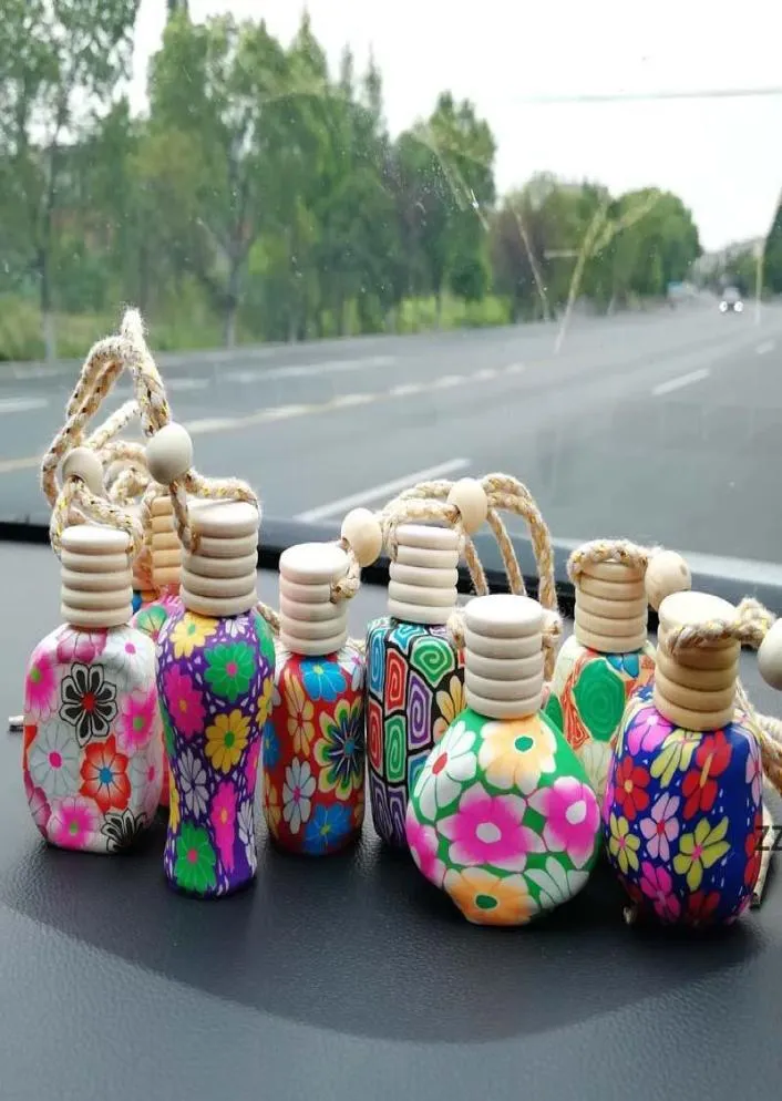 Bottiglia di profumo Argilla polimerica Profumo vuoto Vetro Oli essenziali Diffusori Moda Ciondolo per auto Auto Appeso Ornamento Bottiglie di imballaggio 9321618