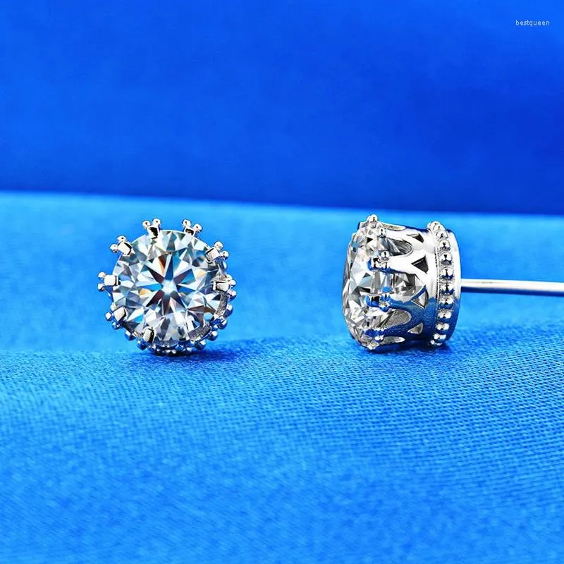 Stud Earrings Solid 14K White Gold AU585 Platinum PT950 Moissanite Diamond Crown For Women Celebrity