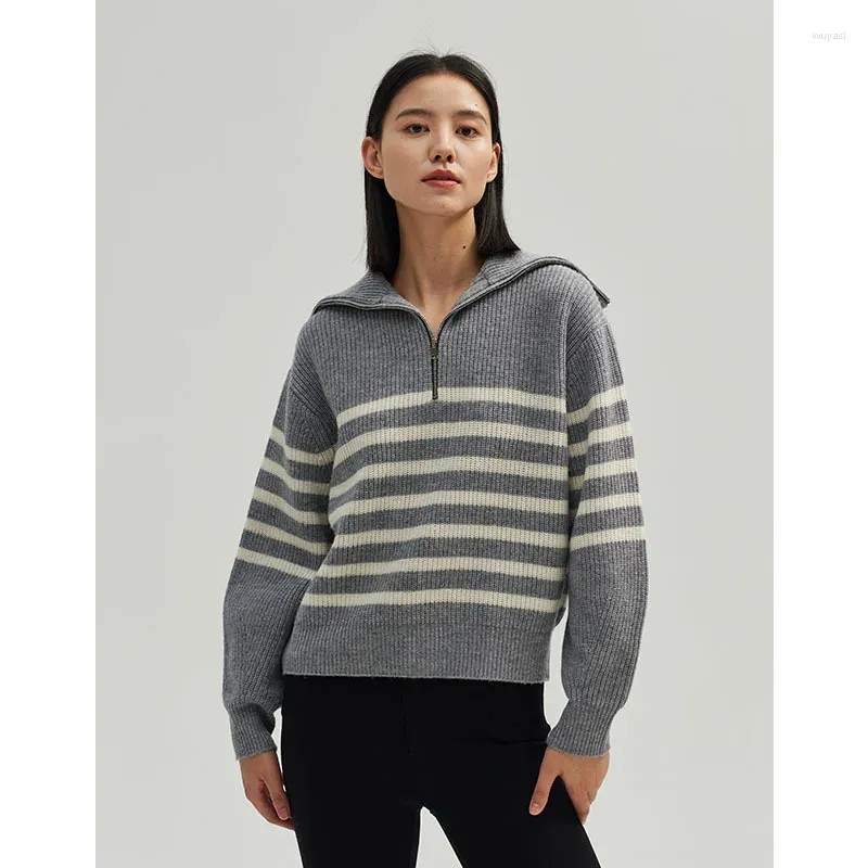 Женские свитера Aliaga, осень-зима, Ирландия, мериносовая шерсть, массивный ребристый вязаный пуловер в полоску с половиной молнии