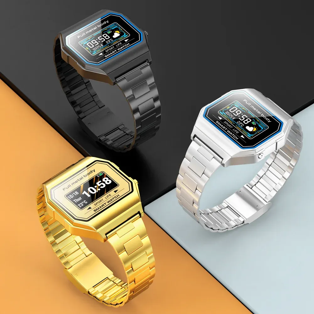 Boîtiers bracelet en acier ultra-mince montre intelligente sport Smartwatch IP67 étanche BT sommeil fréquence cardiaque moniteur de pression artérielle montre-bracelet