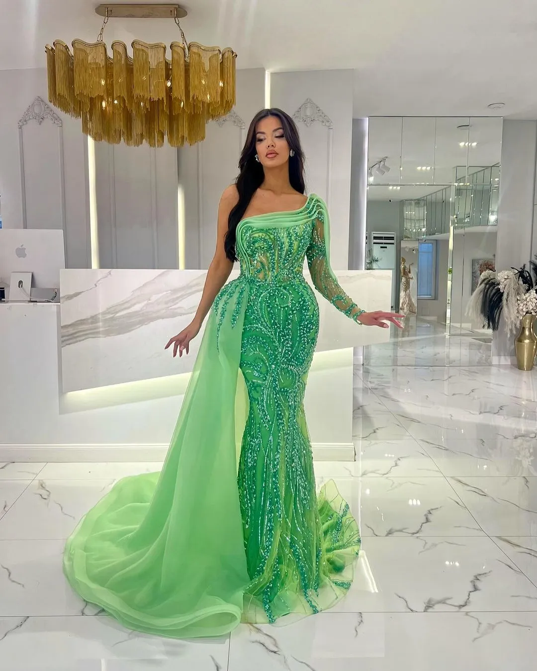 Emerald Green Mermaid Evening Dress - Dubai Arabic Style