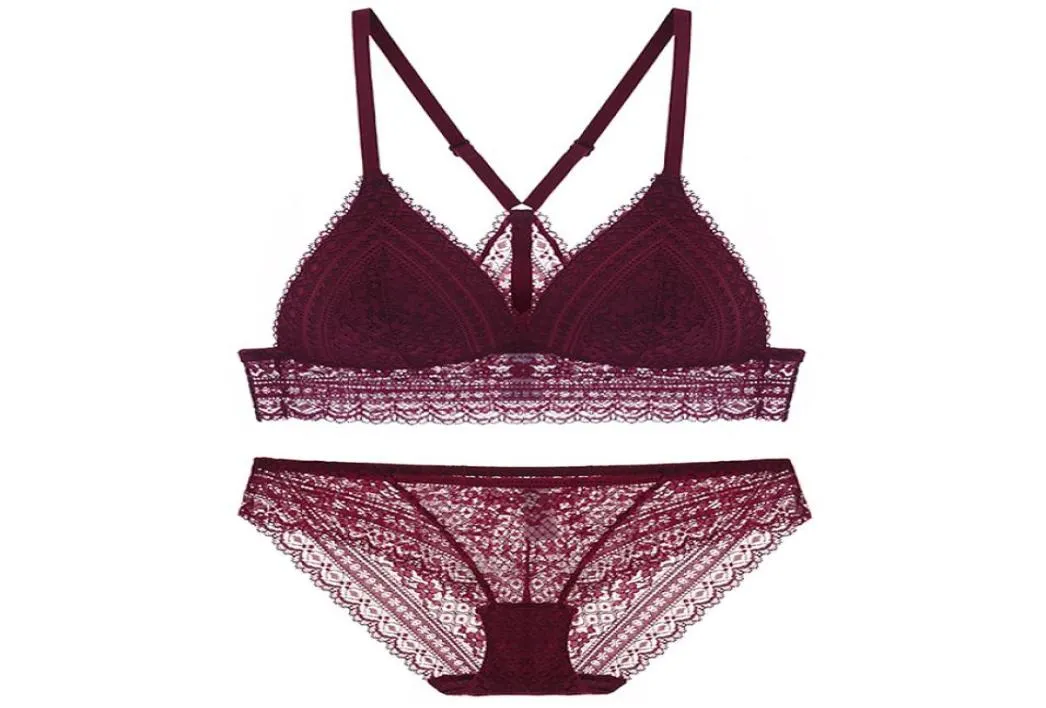 Branco di bellezza di bralette in pizzo completo set di biancheria intima sexy set di mutande trasparenti comode sleep lingerie deepv intimates236484207881