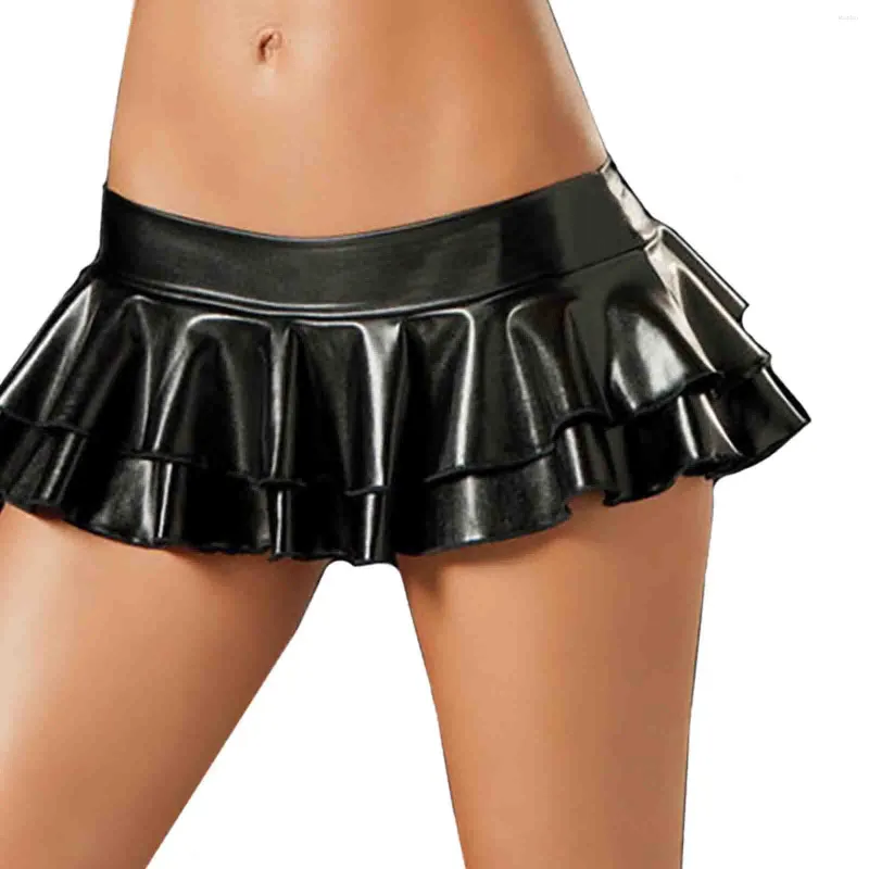 Bras Sets MONNIK Black Latex Fashion Skirt Ultra Short Sexy Women's Rubber Pleated For Fetish Catsuit Party Club Wear