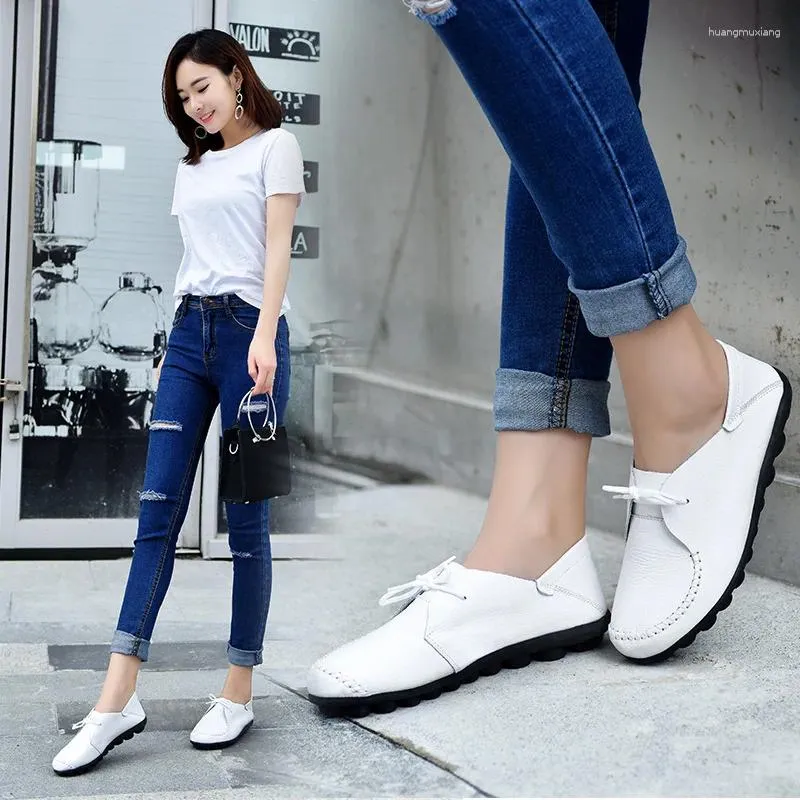 Casual Shoes Moccasins Women Flats 2024 Autumn Woman Loafers Genuine Leather Female Slip On Ballet Bowtie Women's Shoe Size 35-44