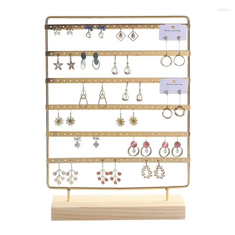 Sacchetti per gioielli Espositore per orecchini in metallo dorato a 6 livelli Collana Porta anelli per organizer Accessori Espositore per rack con base in legno