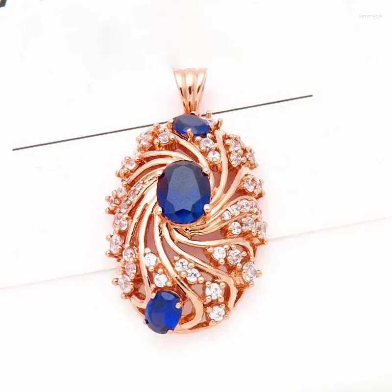 Chains In Court Style Plated 14K Rose Gold Luxury Blue Gem Necklace For Women 585 Purple Stereoscopic Pendant Jewelry