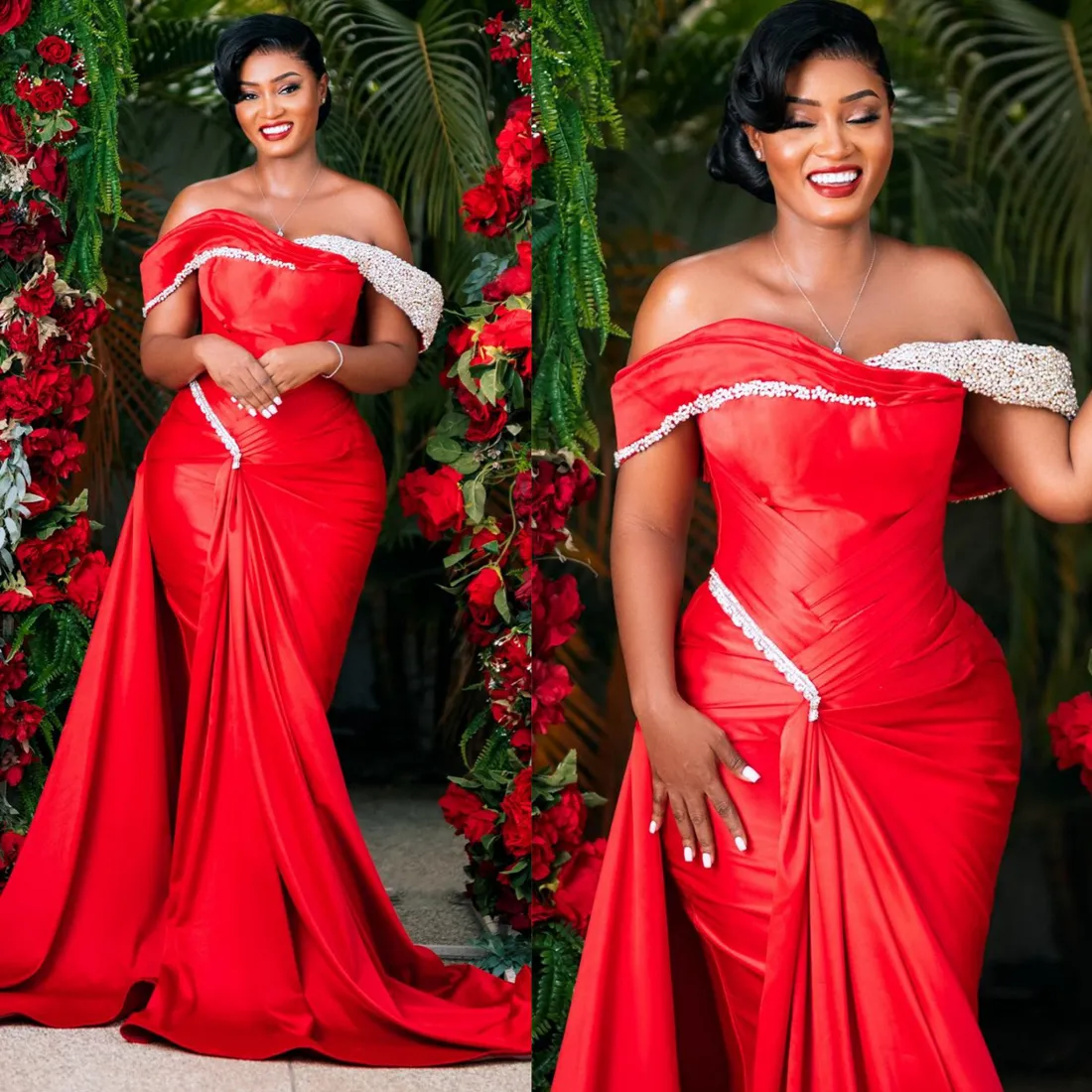 2024 Plus Size Prom Dresses Long For Black Women Mermaid Evening Dresses Formal Gowns Off Shoulder Pleated Beaded Birthday Party Dress Second Reception Gowns NL633