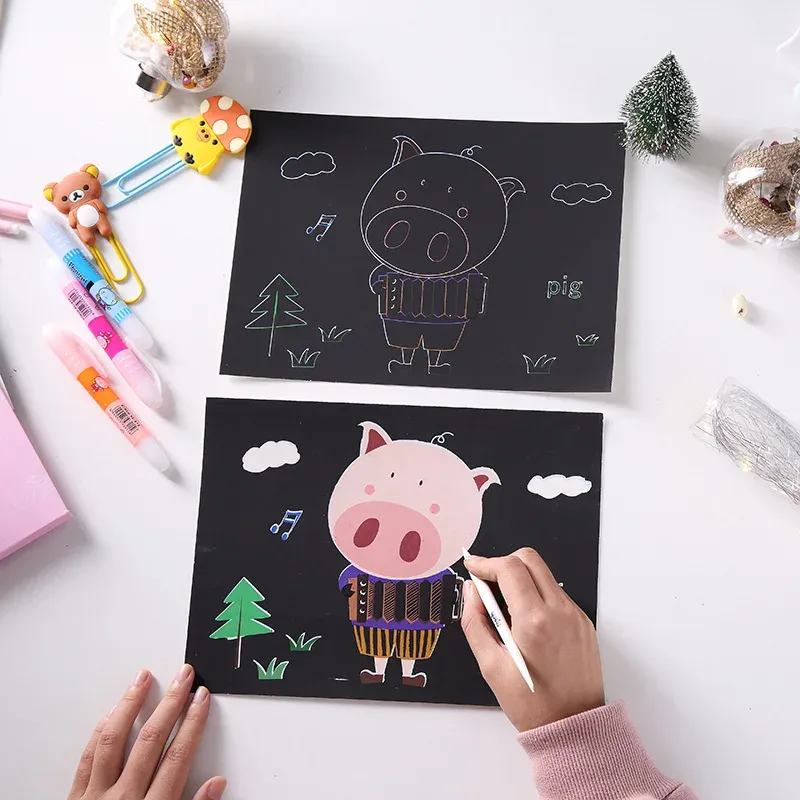 Favoriser 10 pièces 19*26cm dzieci zarysowania malowanie kreatywny DIY dwustronnie zarysowania papier artystyczny edukacyjne rysunek zabawki