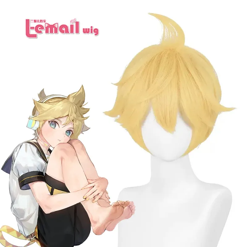 Peruker lemail peruk syntetiska hår anime kagamin rin/len cosplay peruk 30 cm kort guld gula peruker mode värmebeständig cosplay peruk