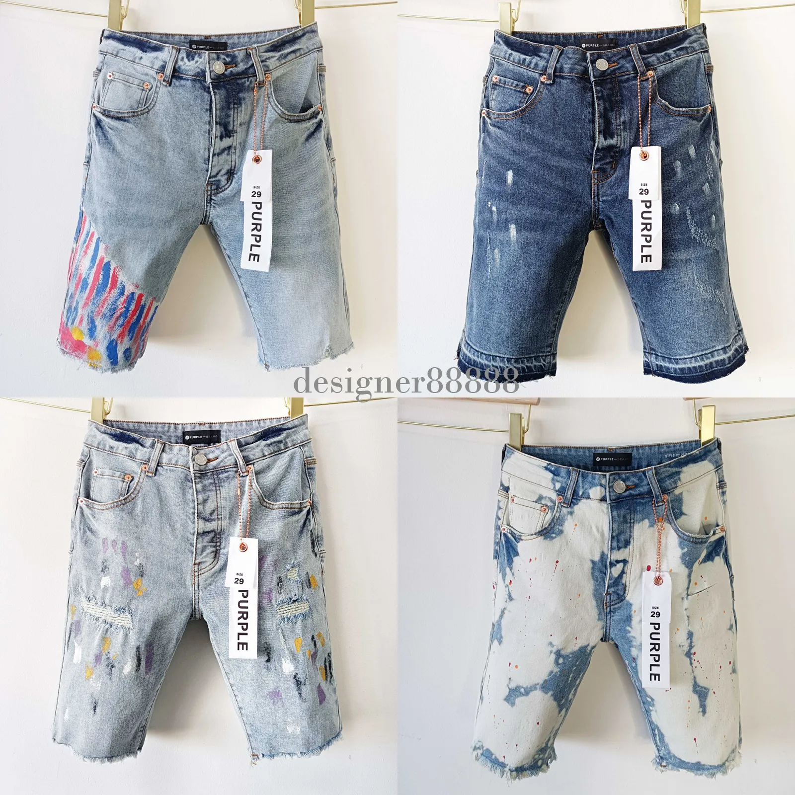 Mens korta designer raka hål avslappnad sommarnatt klubb blå kvinnor shorts lyxlapp samma stil lila märke jeans