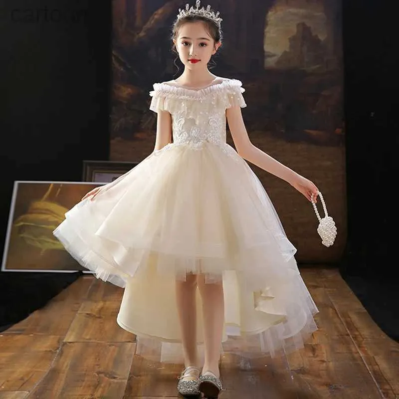 Robes de fille WineRed sans manches haut de gamme robe de mariée 3D fleur arc rétro fille robe princesse robe de mariée luxe scintillant robe pour enfants 24323